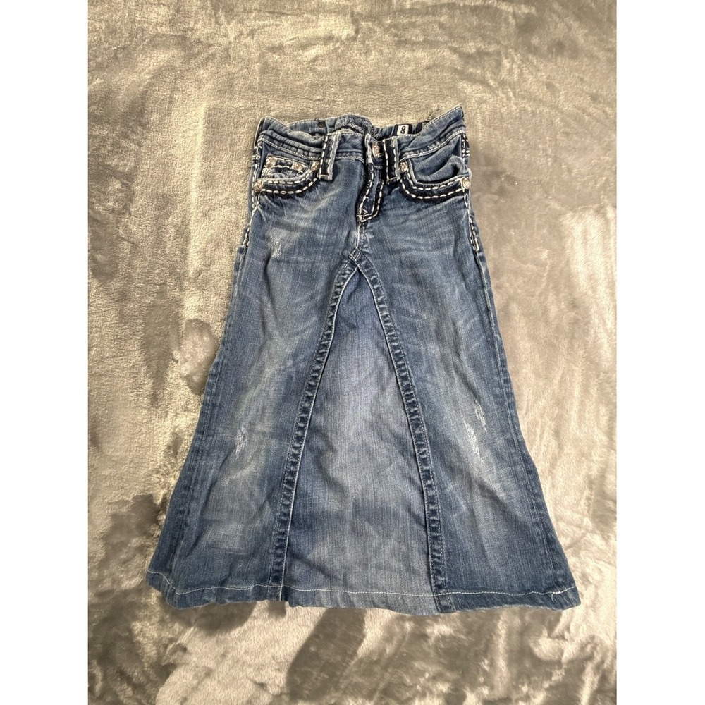 Miss Me Girls Size 8 Denim Maxi Skirt Blue Embellished Rhinestone JPK522 JP5112